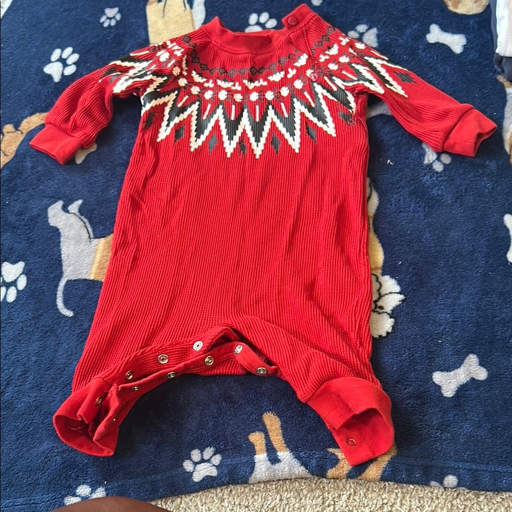 Polo by Ralph Lauren Red and White Bodysuit with Geometric Pattern